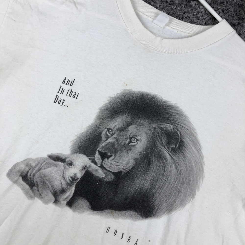 Lion And Lamb Shirt Mens Large White Christian Graphic Hosea 2 Bible Tee
